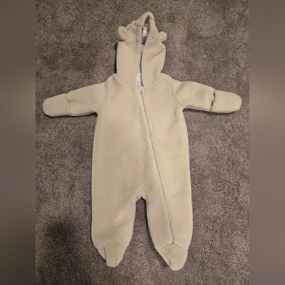 Cozy Cream Fleece Baby One-Piece Footie with Hood